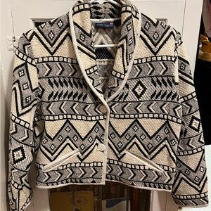 Black and Cream Geometric Woven Blazer